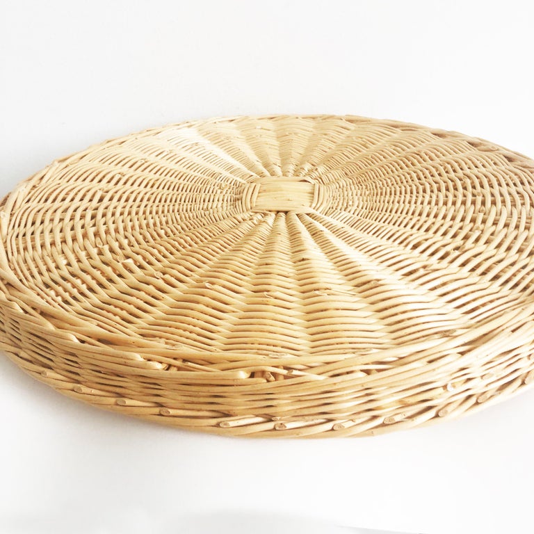 Hermes Oseraie Large Tray Round Serving Platter Wicker and Bridle