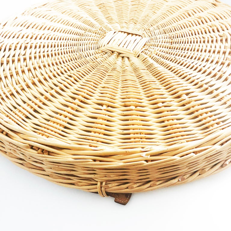 Hermes Oseraie Large Tray Round Serving Platter Wicker and Bridle