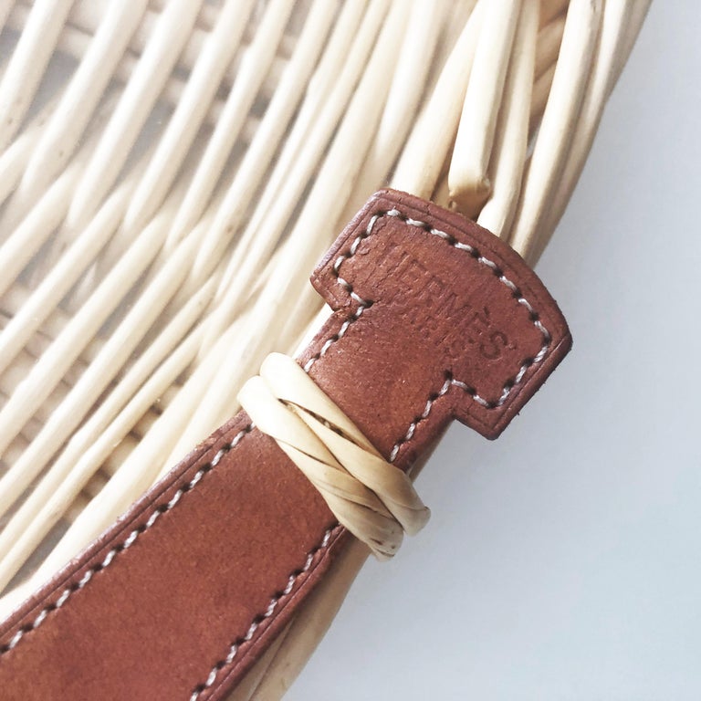 Hermes Oseraie Large Tray Round Serving Platter Wicker and Bridle