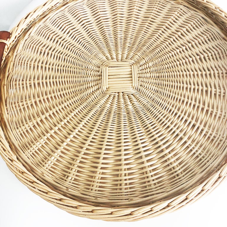 Hermes Oseraie Large Tray Round Serving Platter Wicker and Bridle