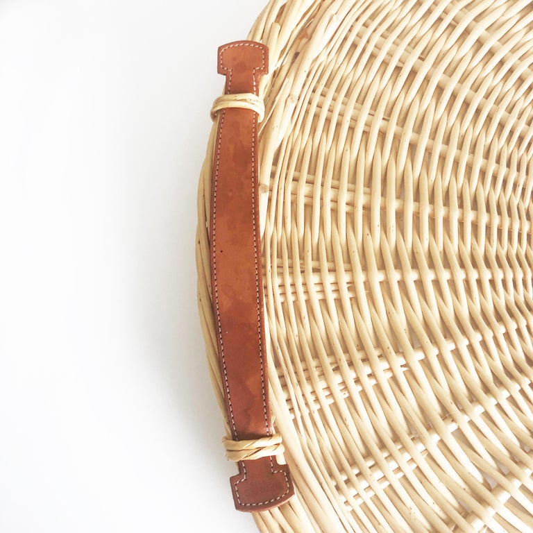 Hermes Oseraie Large Tray Round Serving Platter Wicker and Bridle