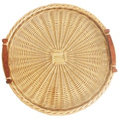 Hermès Oseraie Large Tray Round Serving Platter Wicker & Bridle Leather in Box