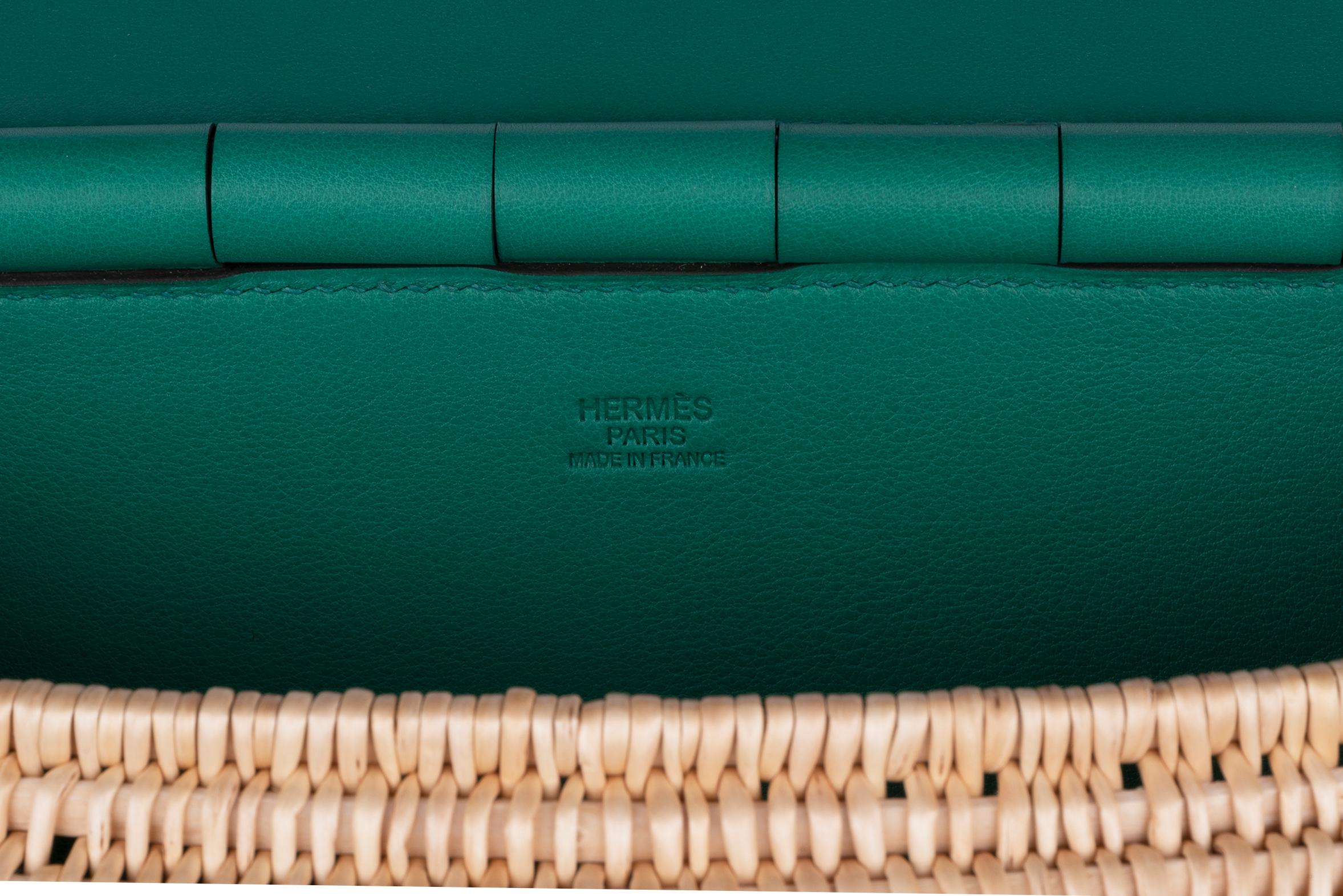 Beige Hermes  Wicker Fishing Bag Vert Green seen in Bloomberg Article Secretive Hermes