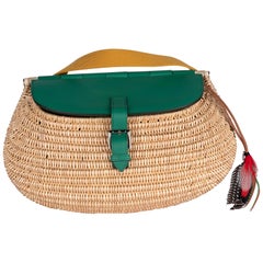 Hermes  Wicker Fishing Bag Vert Green seen in Bloomberg Article Secretive Hermes