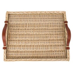 Hermes Osier (Wicker) Serving Tray Barenia Leather Handles Large