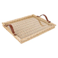 Hermes Osier (Wicker) Serving Tray Barenia Leather Handles New w/ Box
