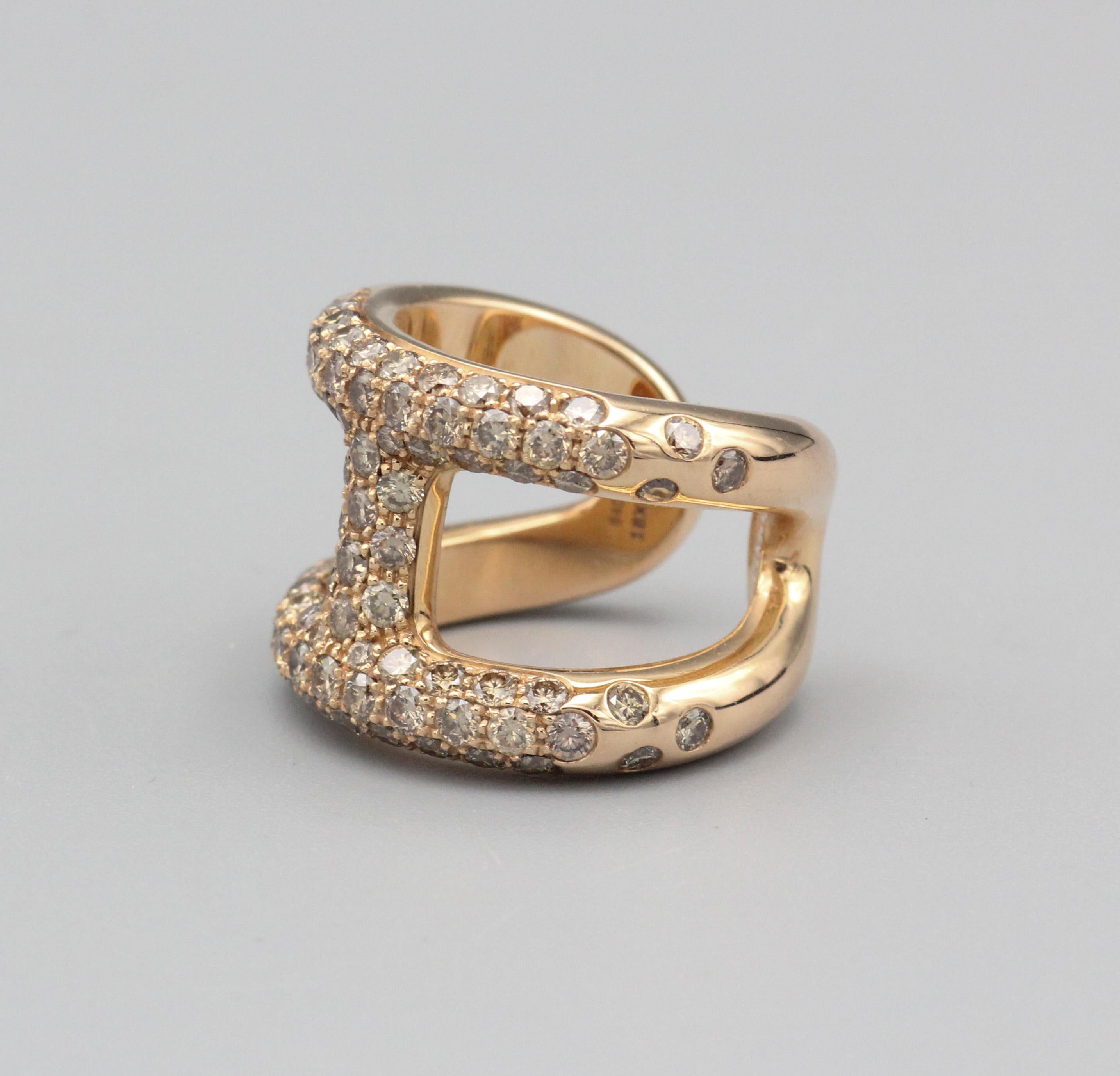 Hermes Osmose Fancy Diamond 18k Rose Gold Ring Size 5.5 In Good Condition In New York, NY