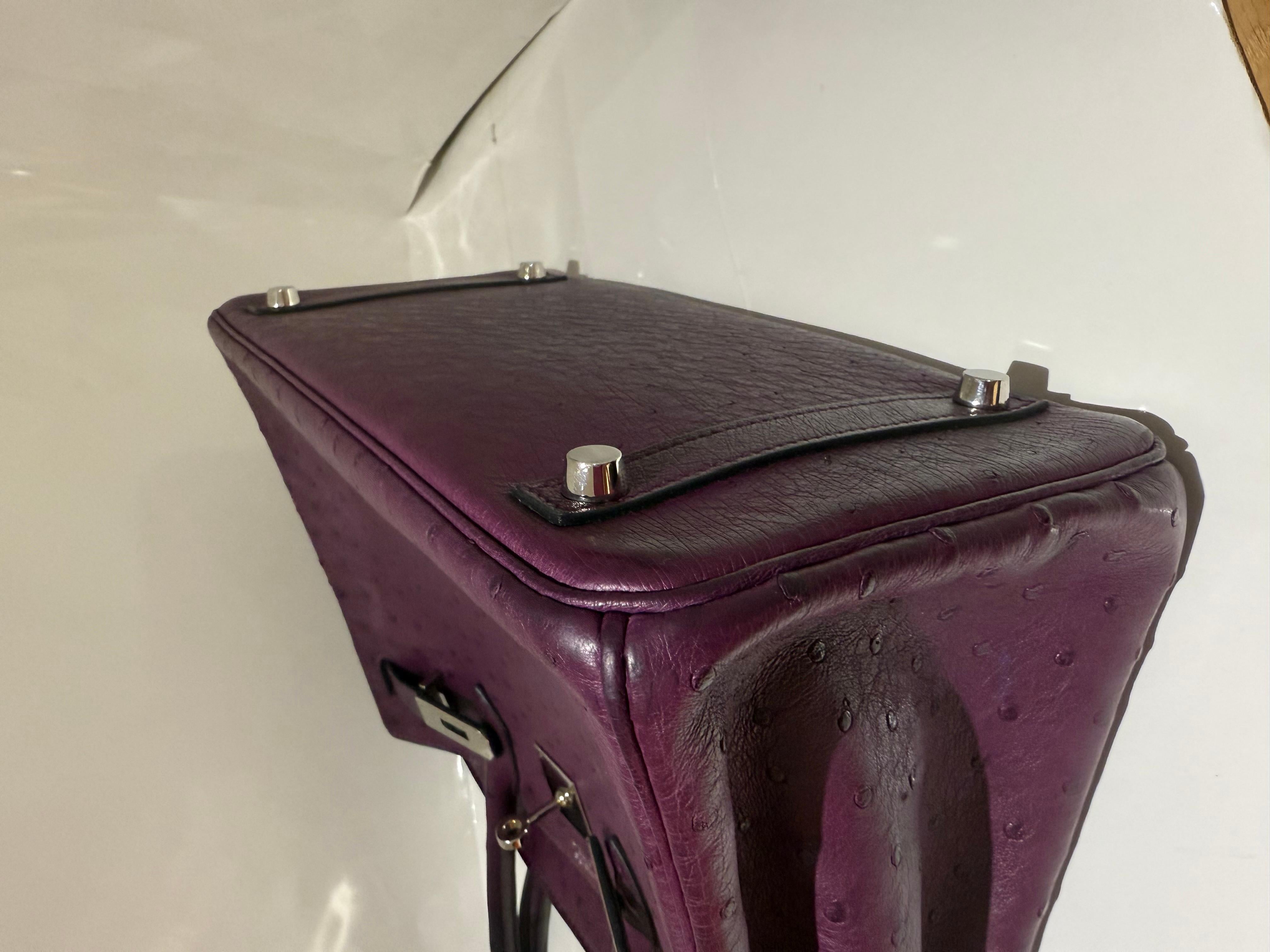 Women's or Men's Hermes Ostrich Birkin 30 Violet handbag with Palladium hardware For Sale
