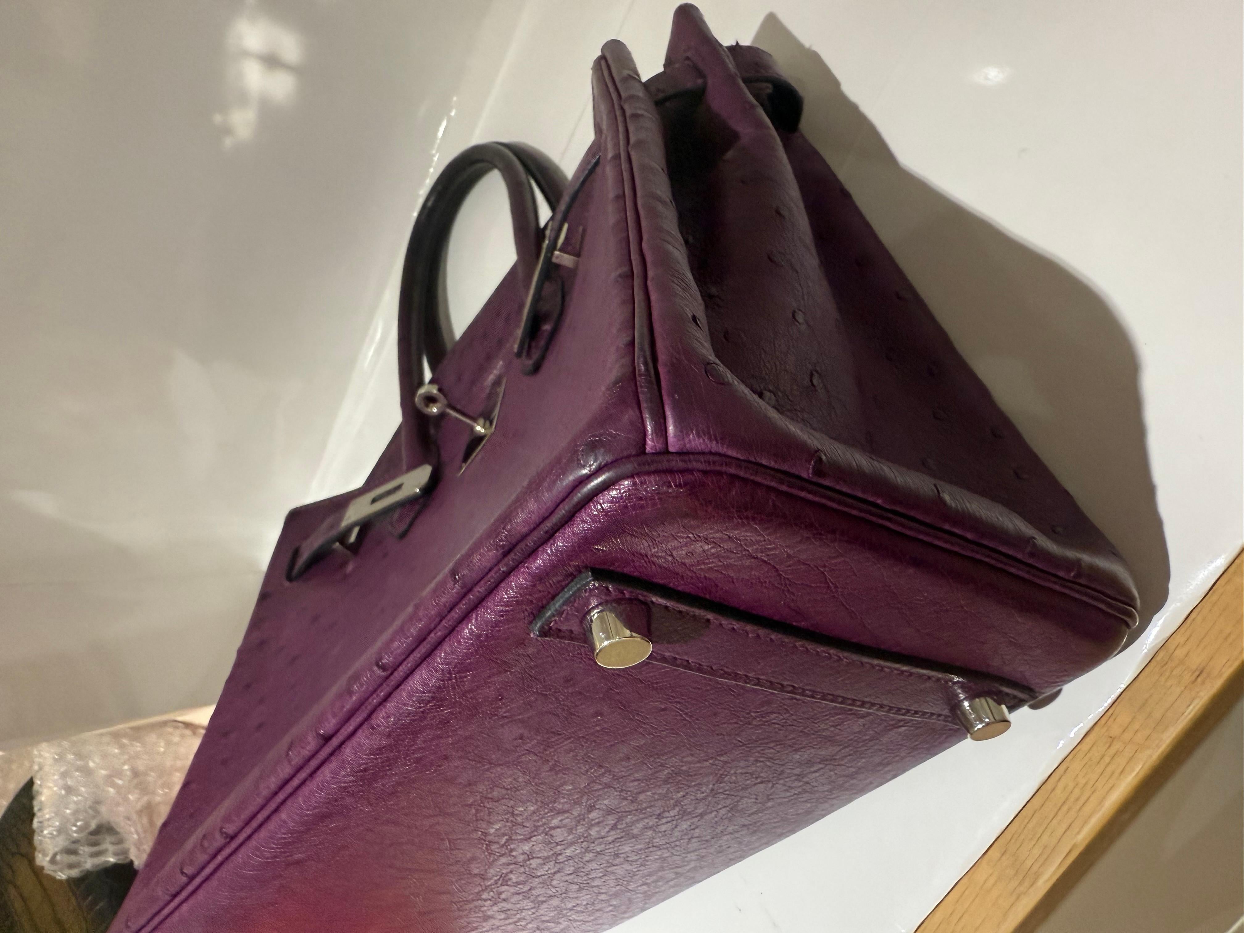 Hermes Ostrich Birkin 30 Violet handbag with Palladium hardware For Sale 1