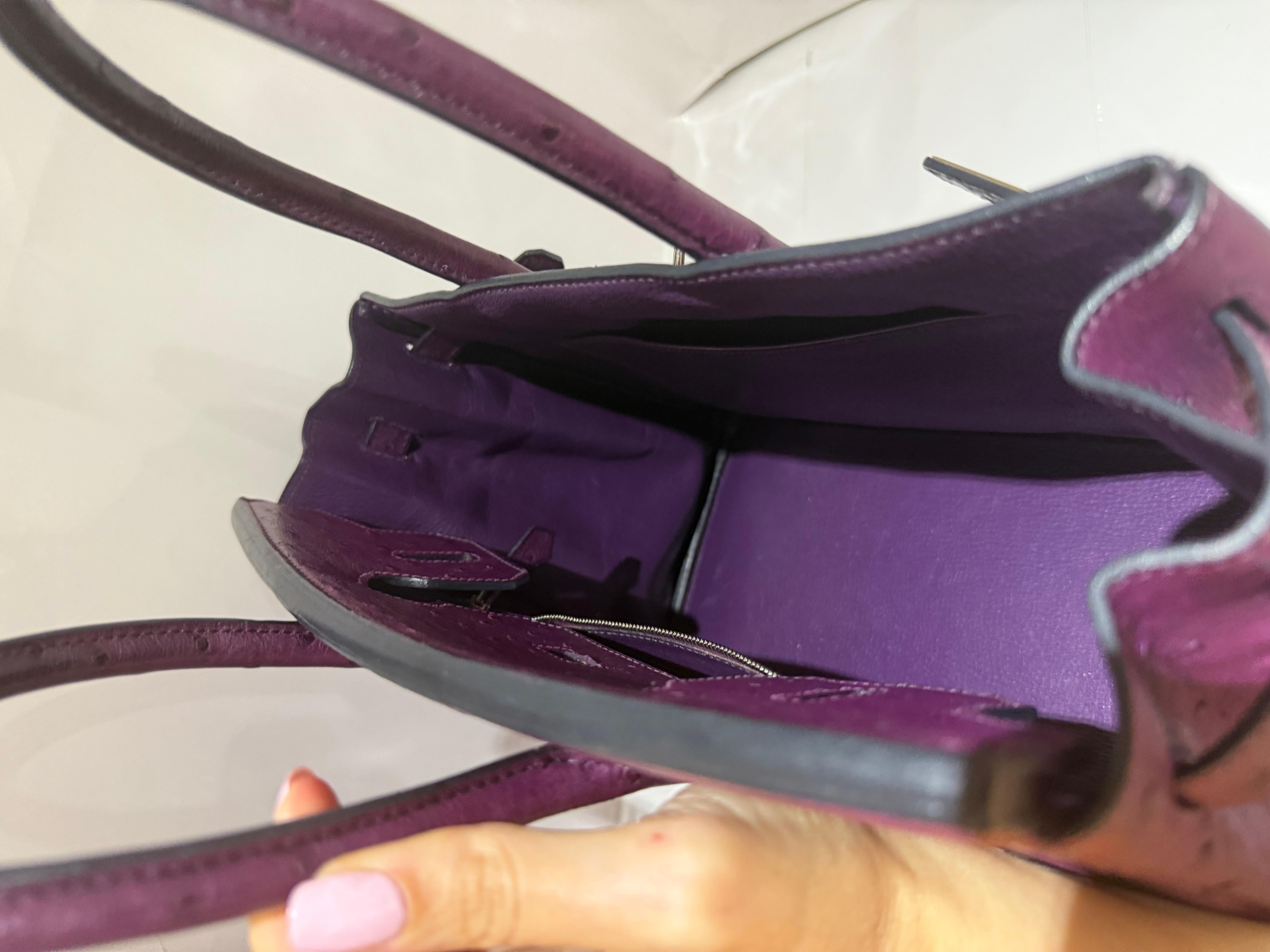Hermes Ostrich Birkin 30 Violet handbag with Palladium hardware For Sale 2