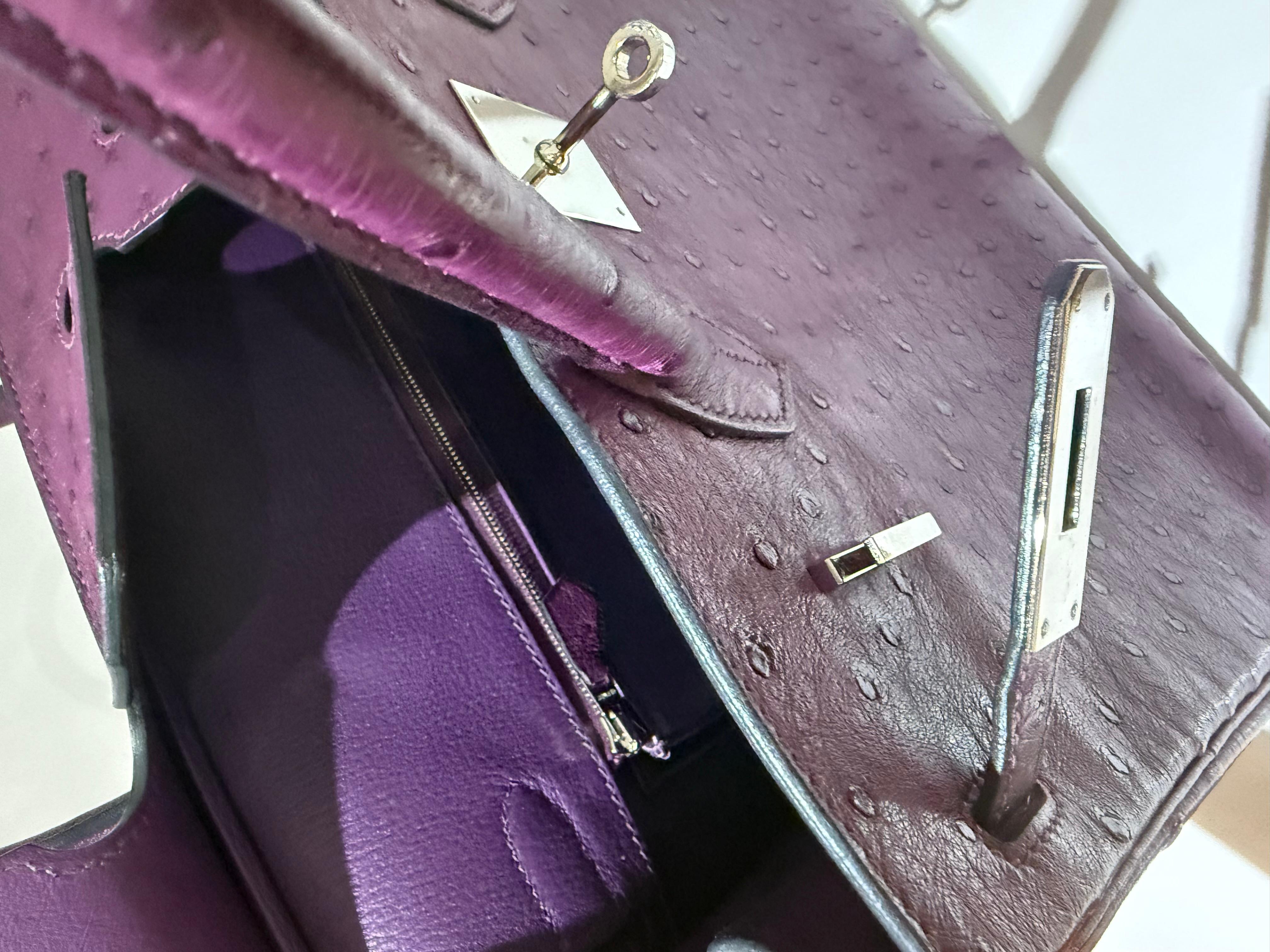 Hermes Ostrich Birkin 30 Violet handbag with Palladium hardware For Sale 3