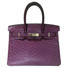 Hermes Ostrich Birkin 30 Violet handbag with Palladium hardware