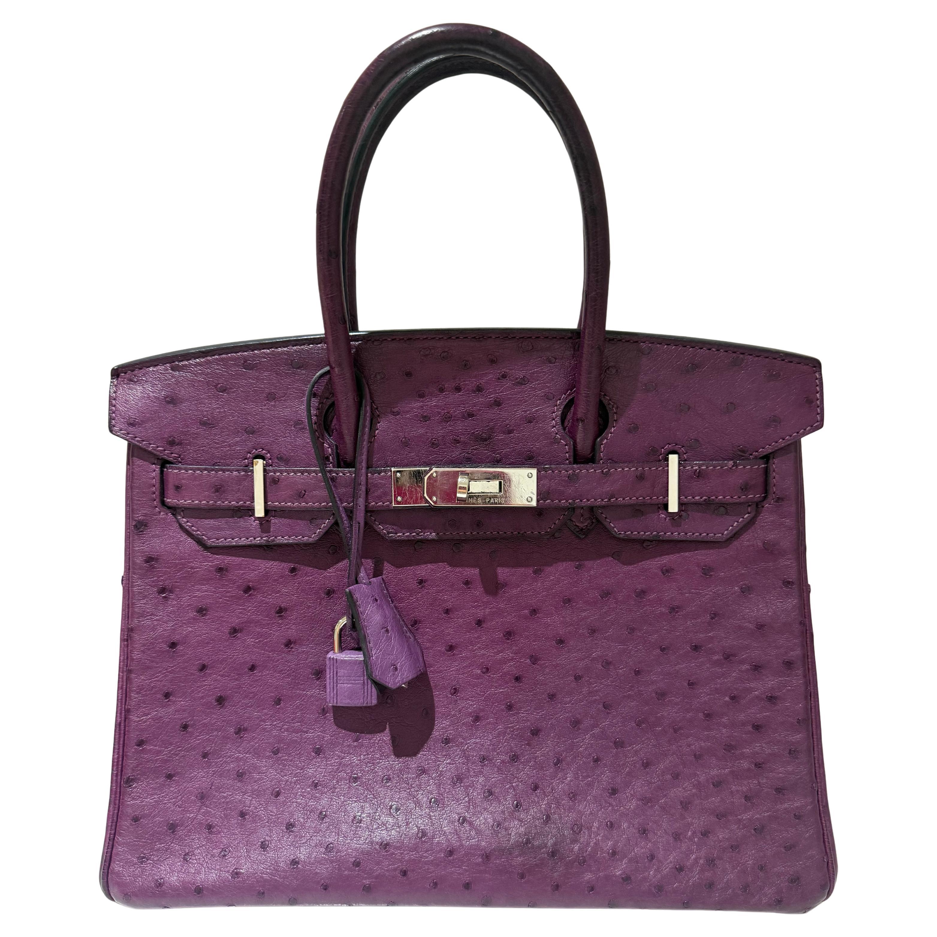 Hermes Ostrich Birkin 30 Violet handbag with Palladium hardware For Sale