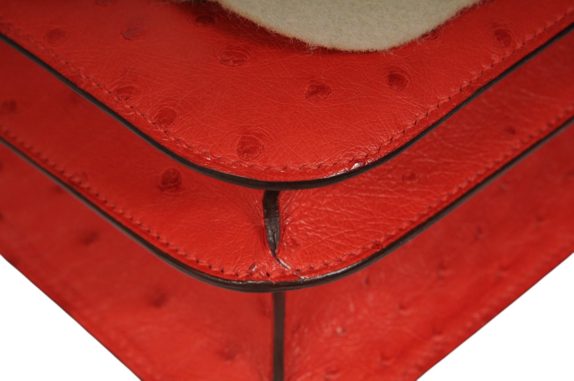 Hermes Ostrich Constance 24 Rouge Stamp Crossbody Red ASA937 For Sale 6