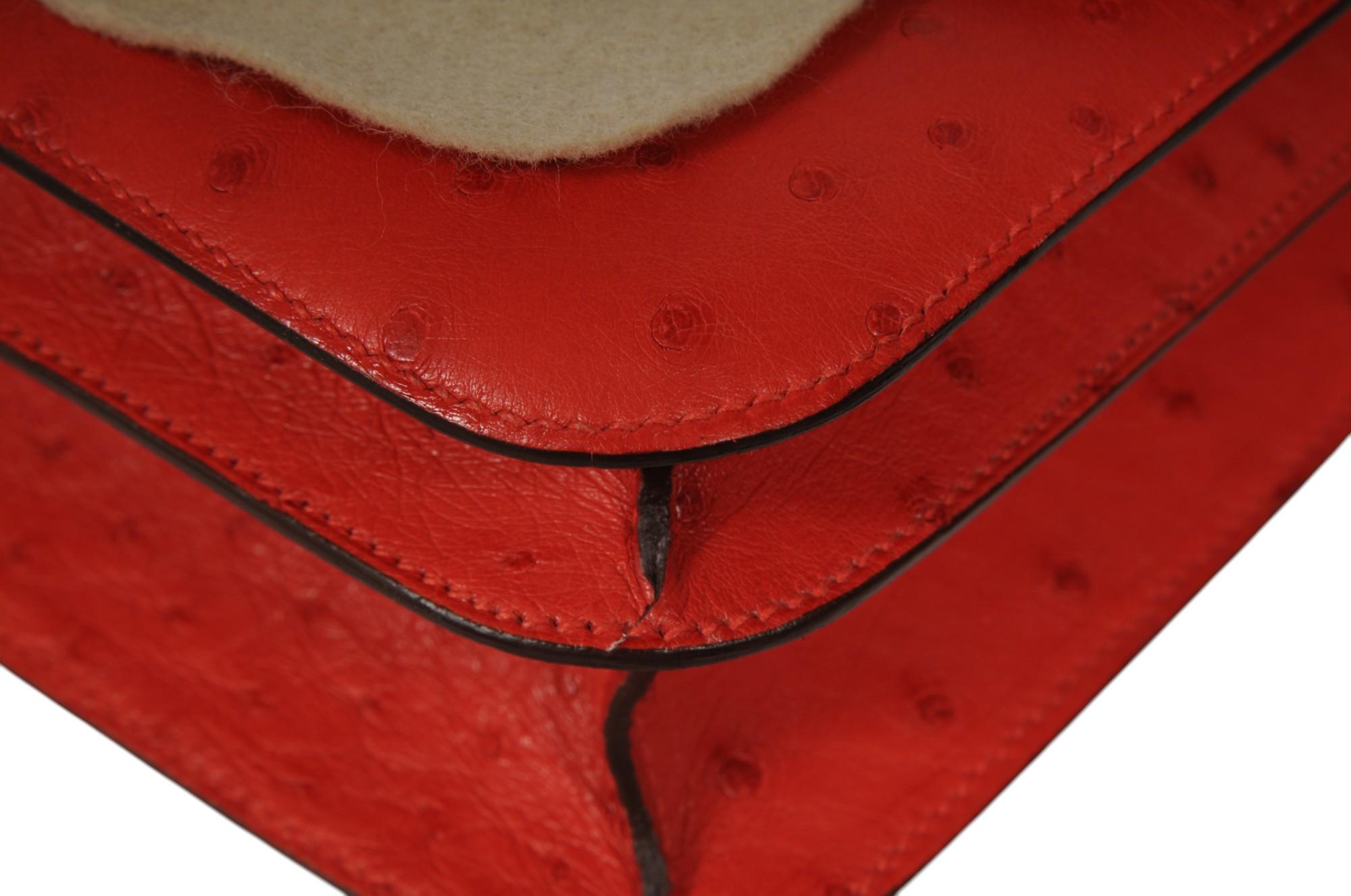 Hermes Ostrich Constance 24 Rouge Stamp Crossbody Red ASA937 For Sale 7