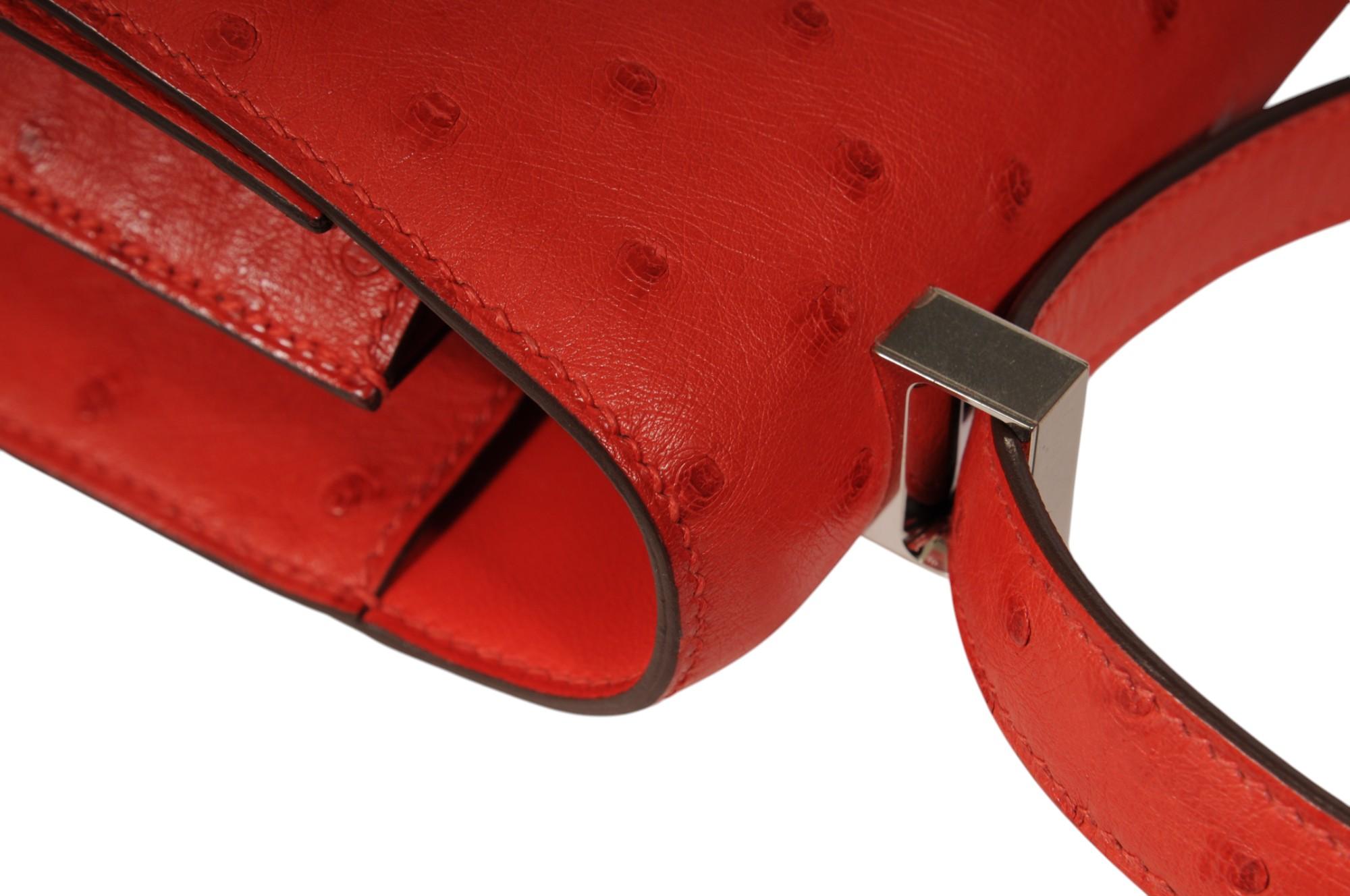 Hermes Ostrich Constance 24 Rouge Stamp Crossbody Red ASA937 For Sale 8