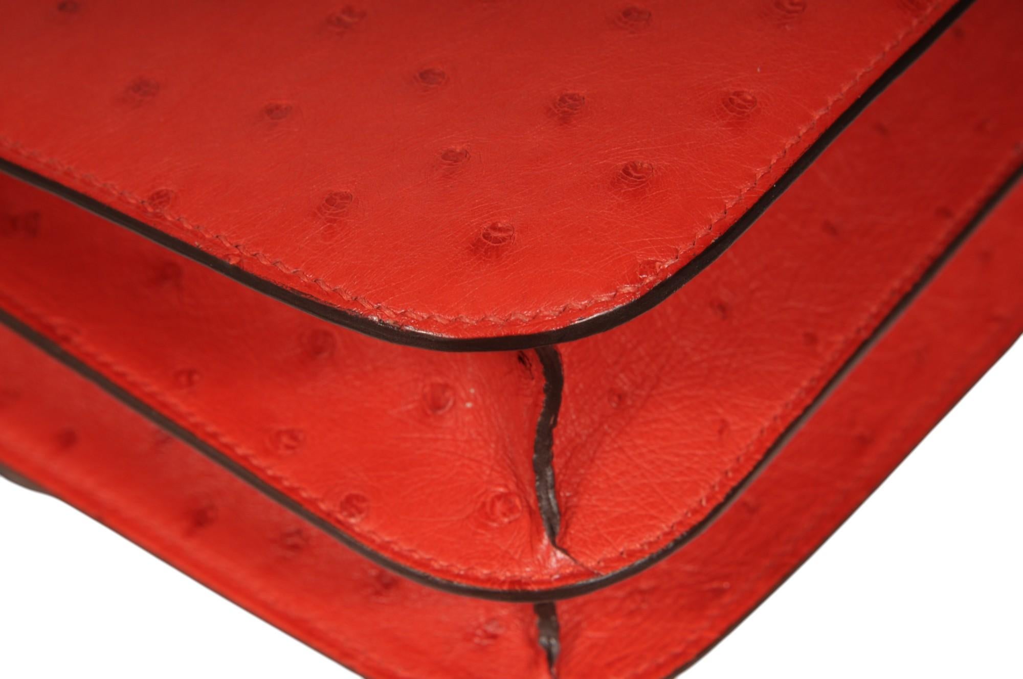 Hermes Ostrich Constance 24 Rouge Stamp Crossbody Red ASA937 For Sale 10