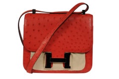 Hermes Ostrich Constance 24 Rouge Stamp Crossbody Red ASA937