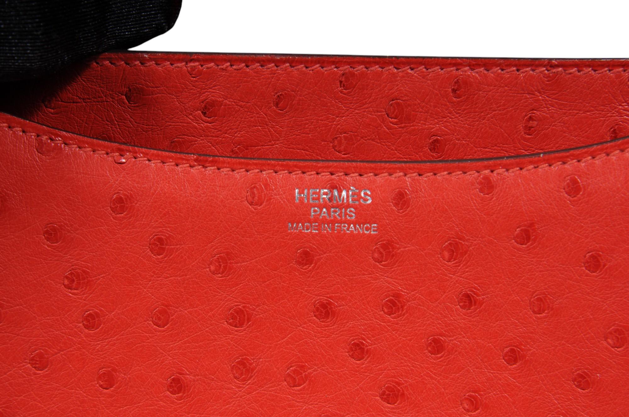 Hermes Ostrich Constance 24 Rouge Stamp Crossbody Red ASA937 For Sale 16