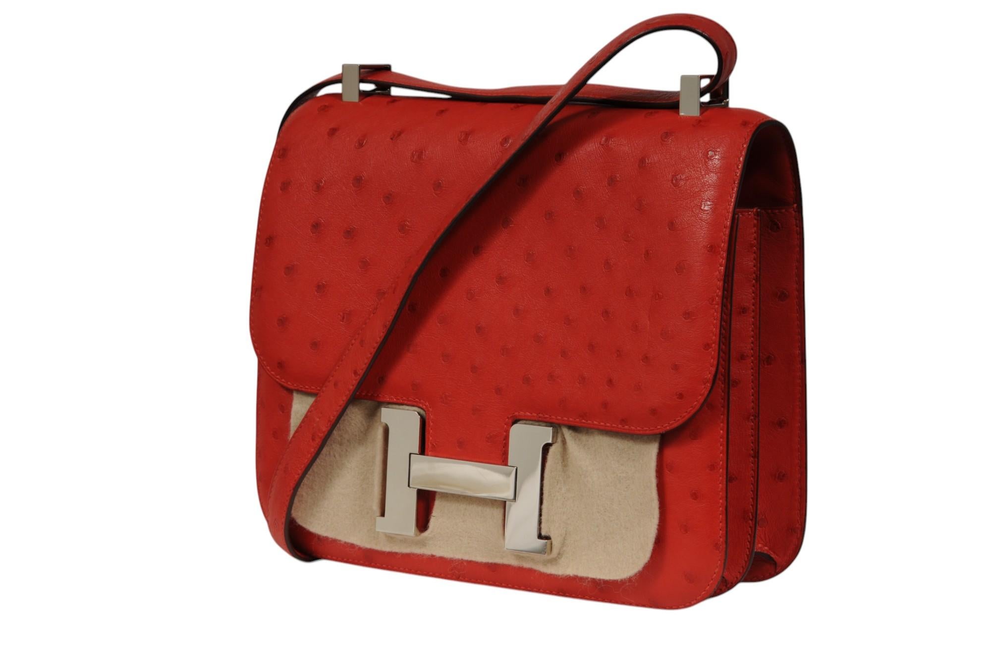 Women's Hermes Ostrich Constance 24 Rouge Stamp Crossbody Red ASA937 For Sale