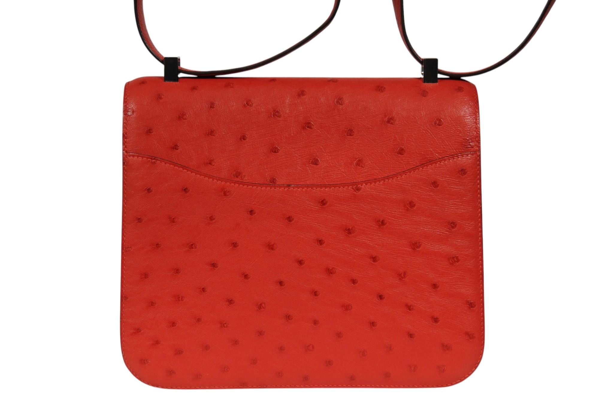 Hermes Ostrich Constance 24 Rouge Stamp Crossbody Red ASA937 For Sale 2