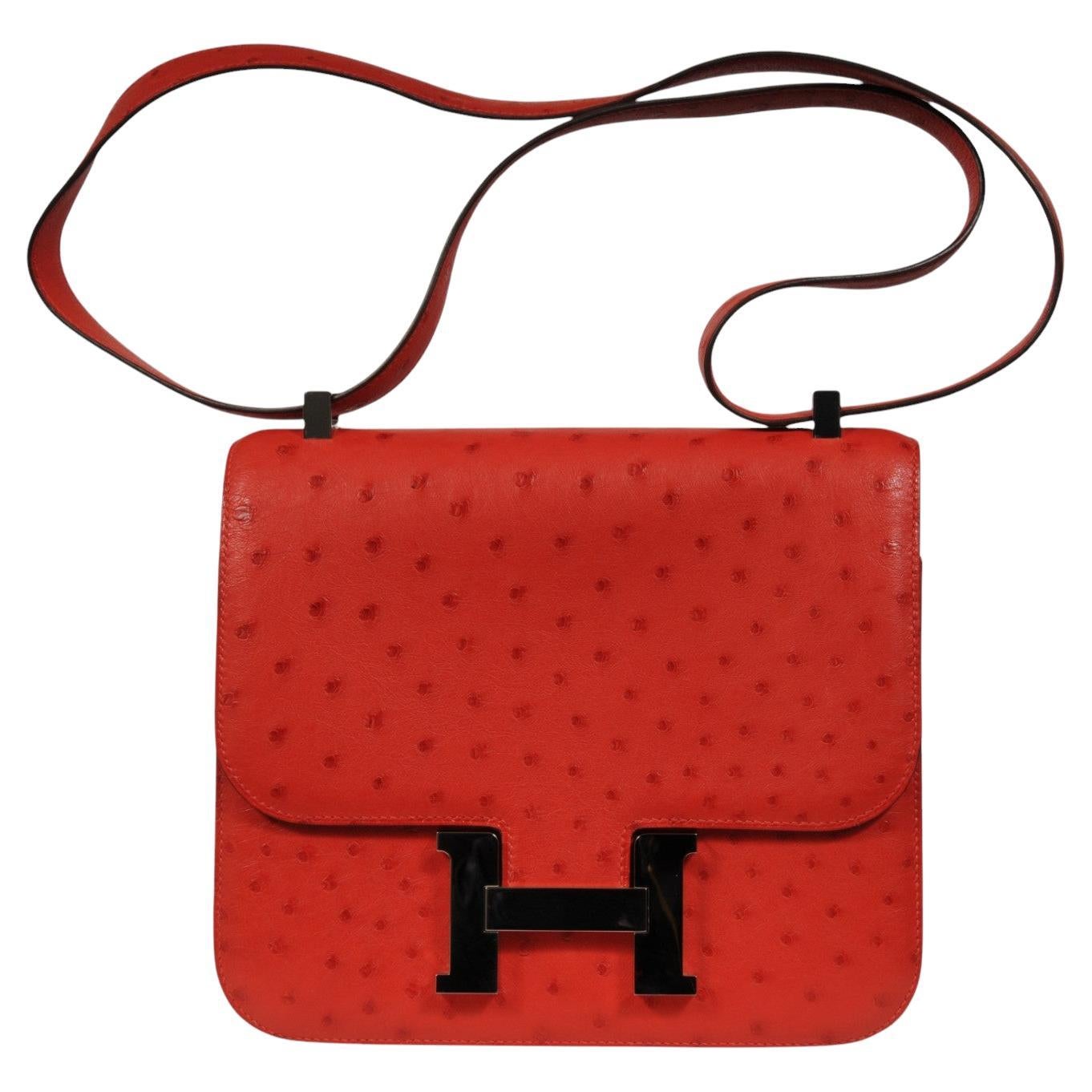 Hermes Ostrich Constance 24 Rouge Stamp Crossbody Red ASA937 For Sale