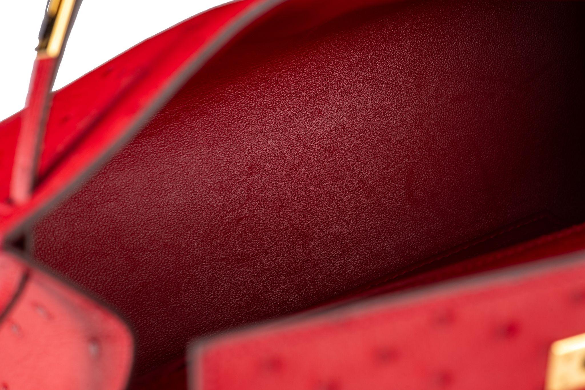 Hermès Ostrich Kelly Pochette Rouge en vente 9