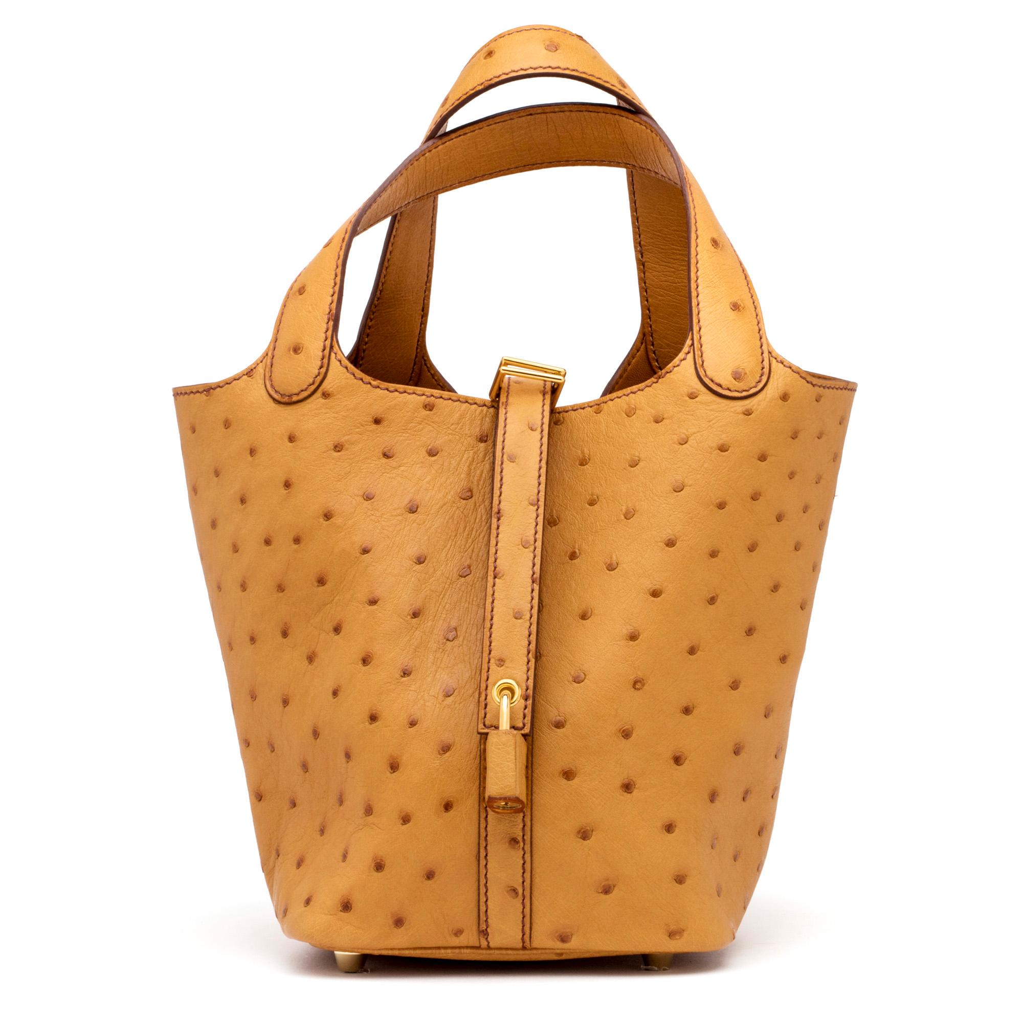 Hermes Ostrich Picotin 22 Bag Saffron For Sale at 1stDibs