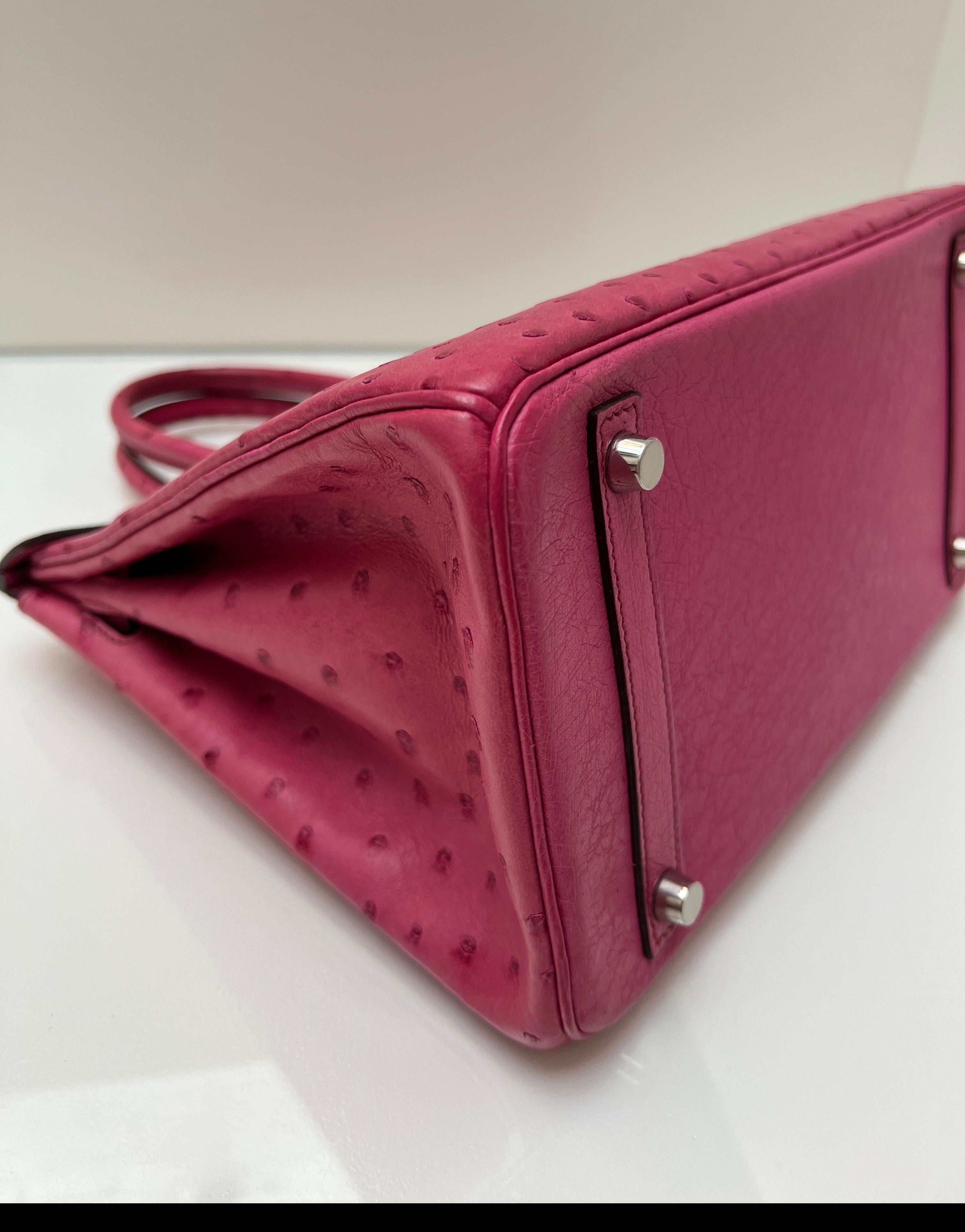 Birkin Tyrien en autruche rose Hermes 30 en vente 7