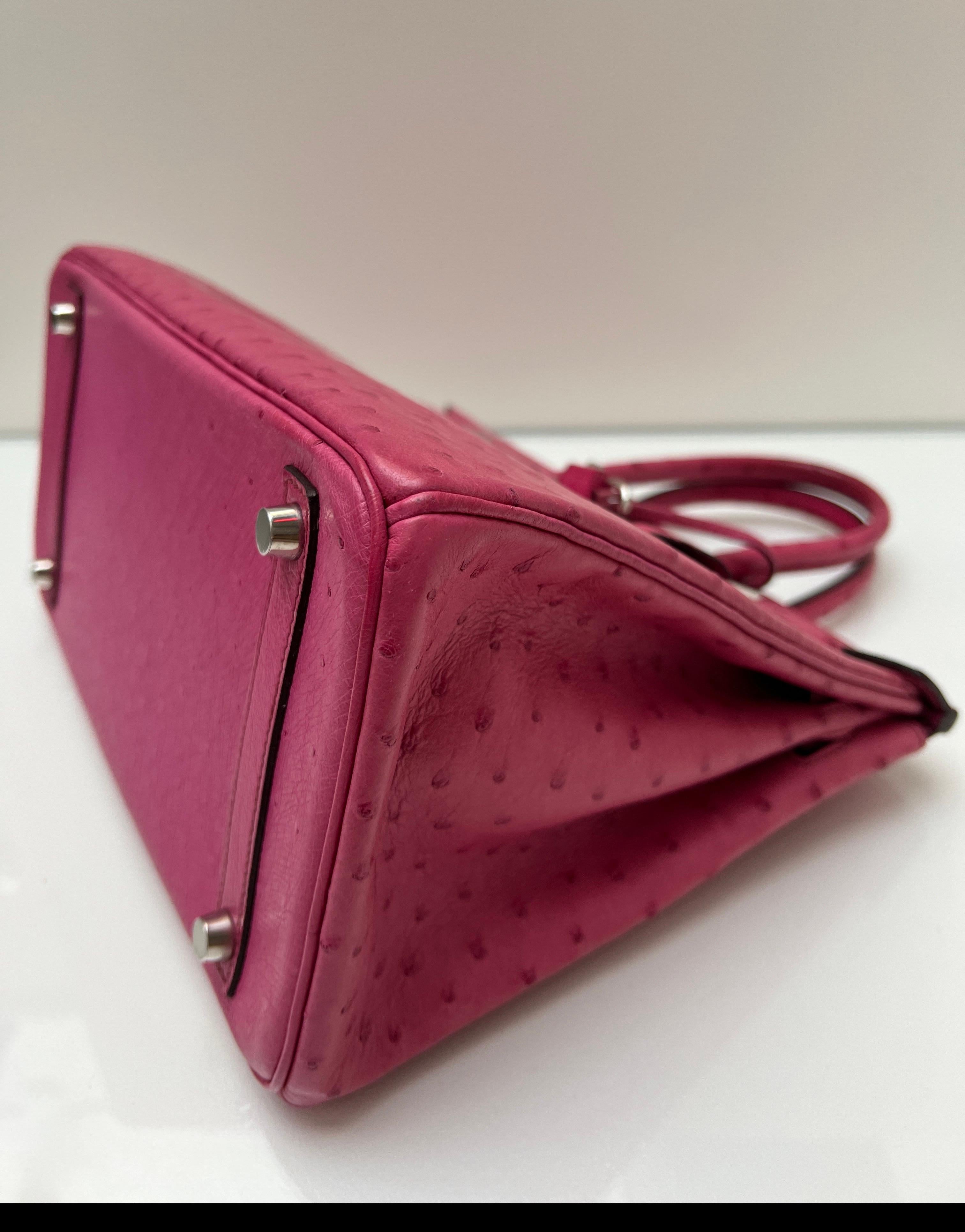 Birkin Tyrien en autruche rose Hermes 30 en vente 8