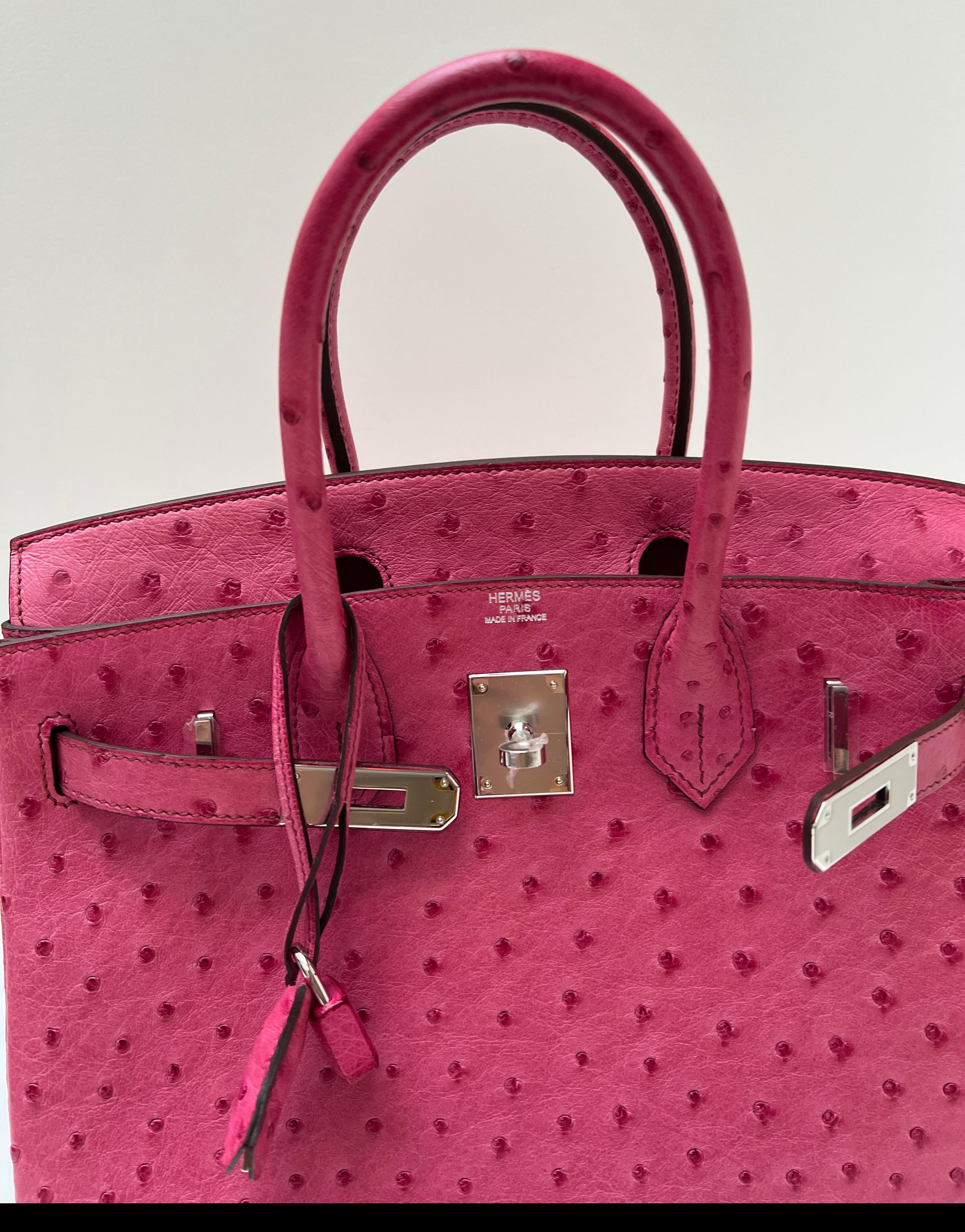 Birkin Tyrien en autruche rose Hermes 30 en vente 11