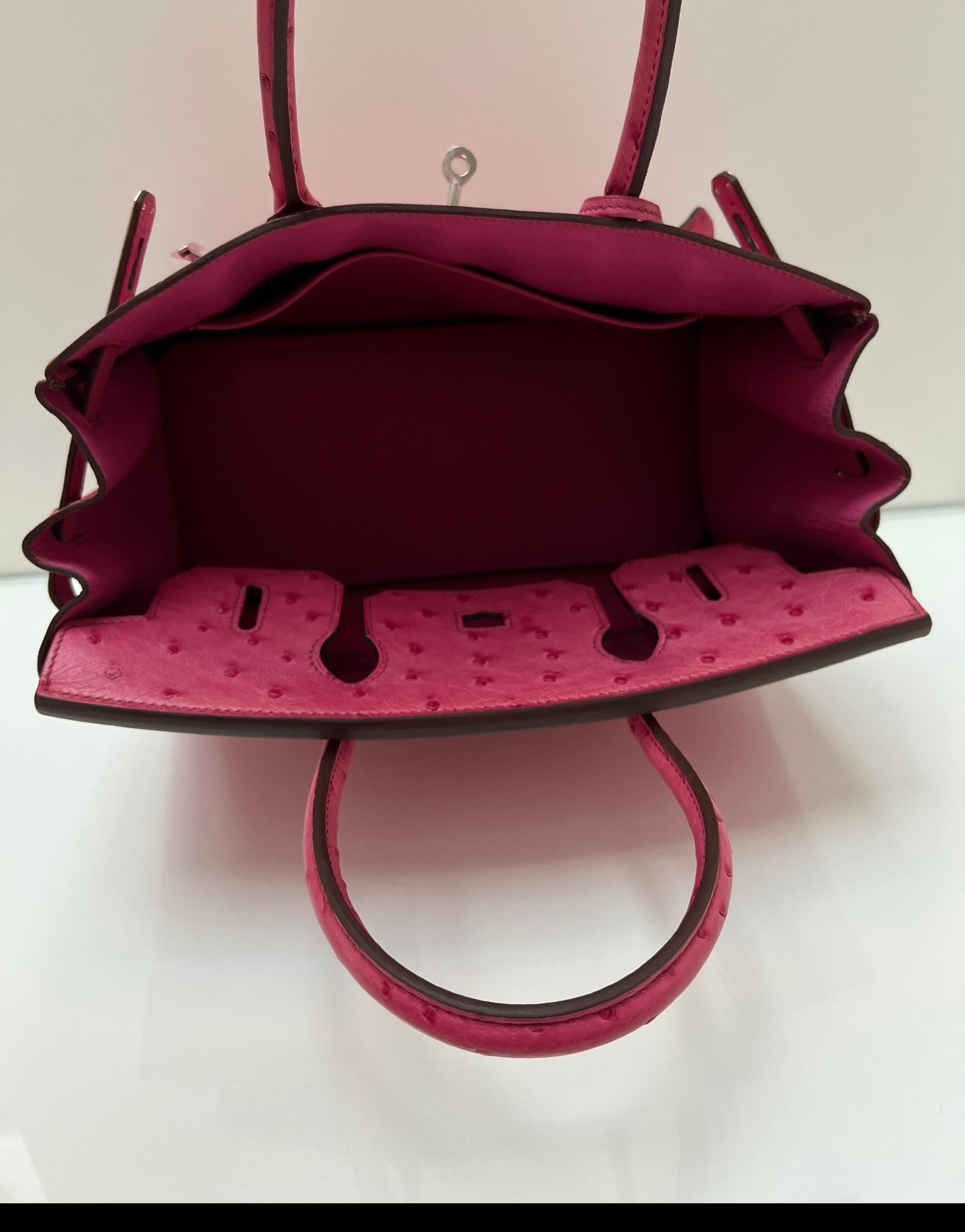 Birkin Tyrien en autruche rose Hermes 30 en vente 12