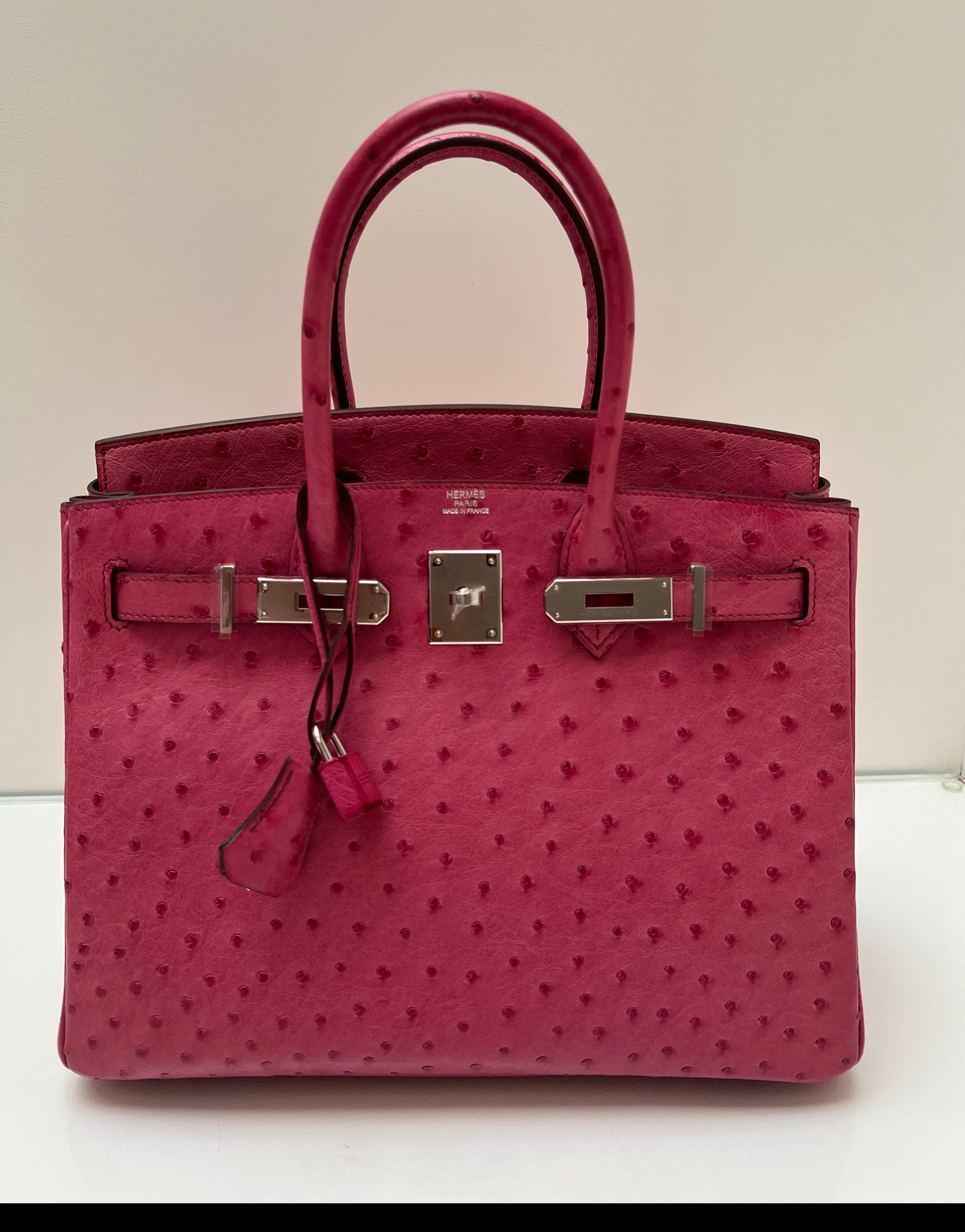 Birkin Tyrien en autruche rose Hermes 30 en vente 14