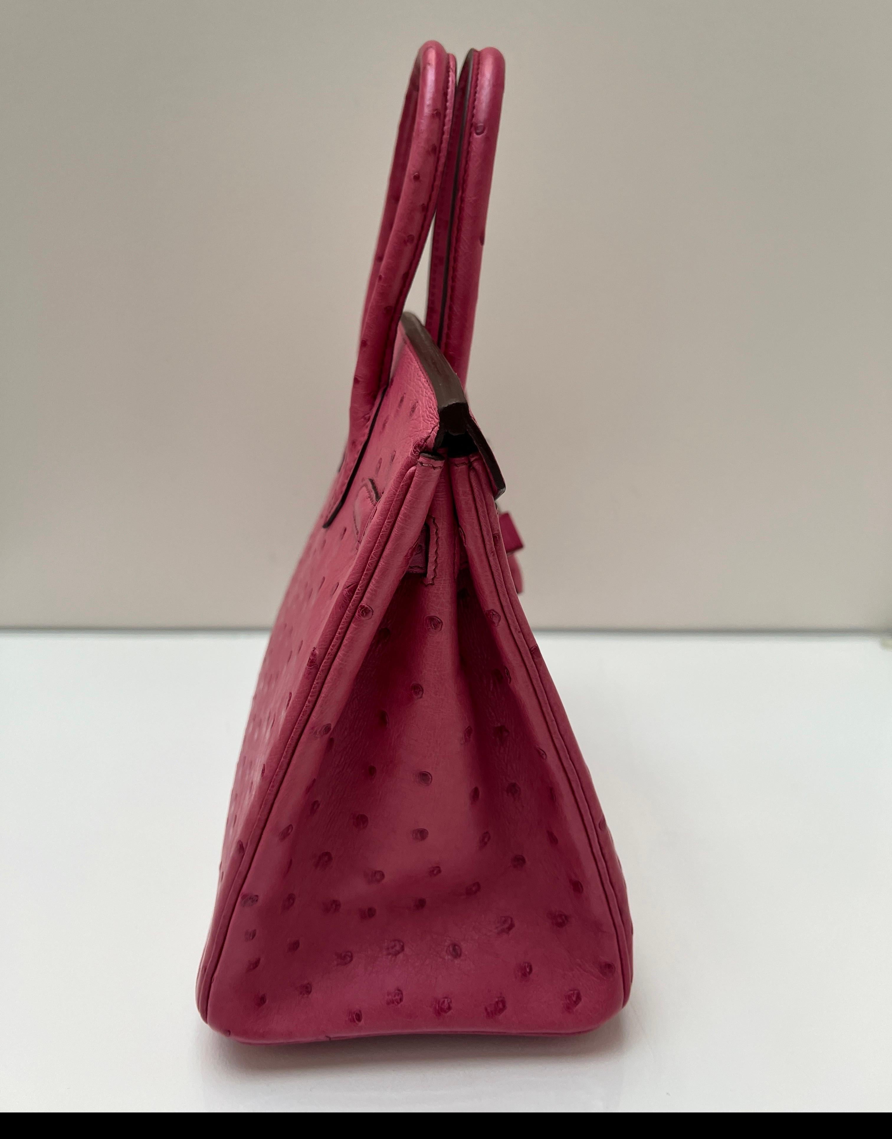 Birkin Tyrien en autruche rose Hermes 30 Excellent état - En vente à Athens, GA