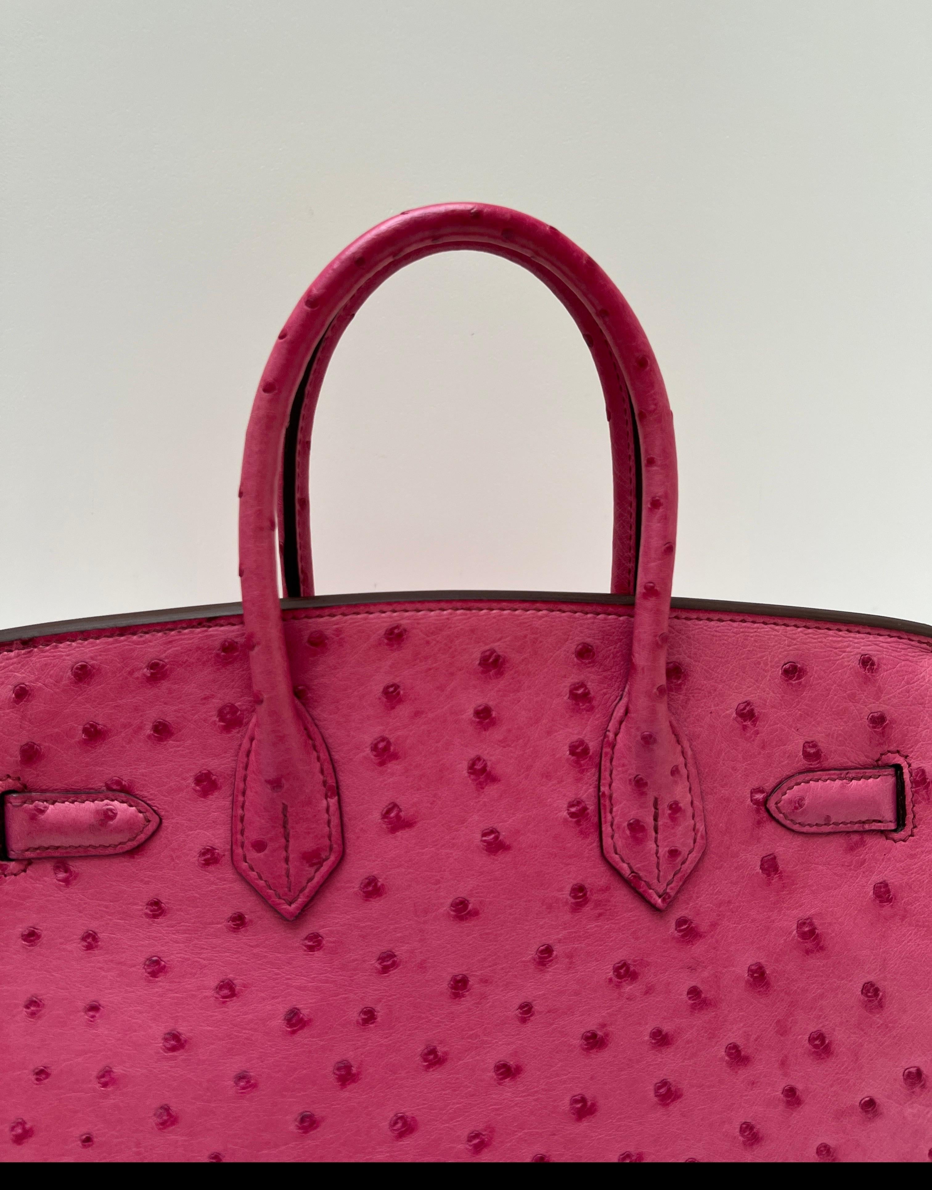 Birkin Tyrien en autruche rose Hermes 30 en vente 1