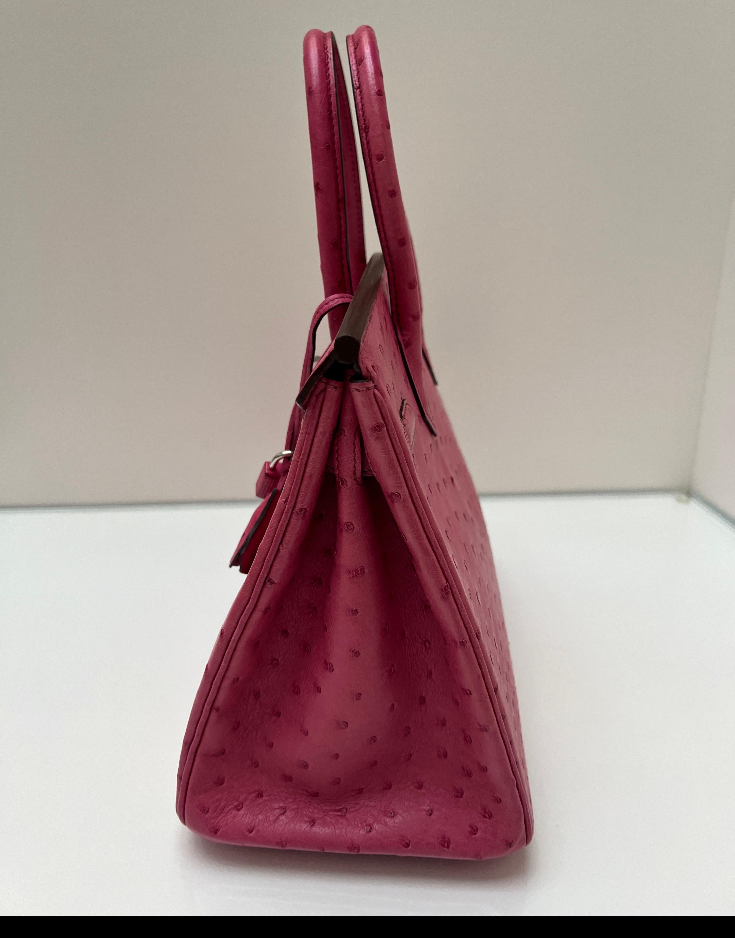 Birkin Tyrien en autruche rose Hermes 30 en vente 2