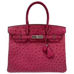 Birkin Tyrien en autruche rose Hermes 30