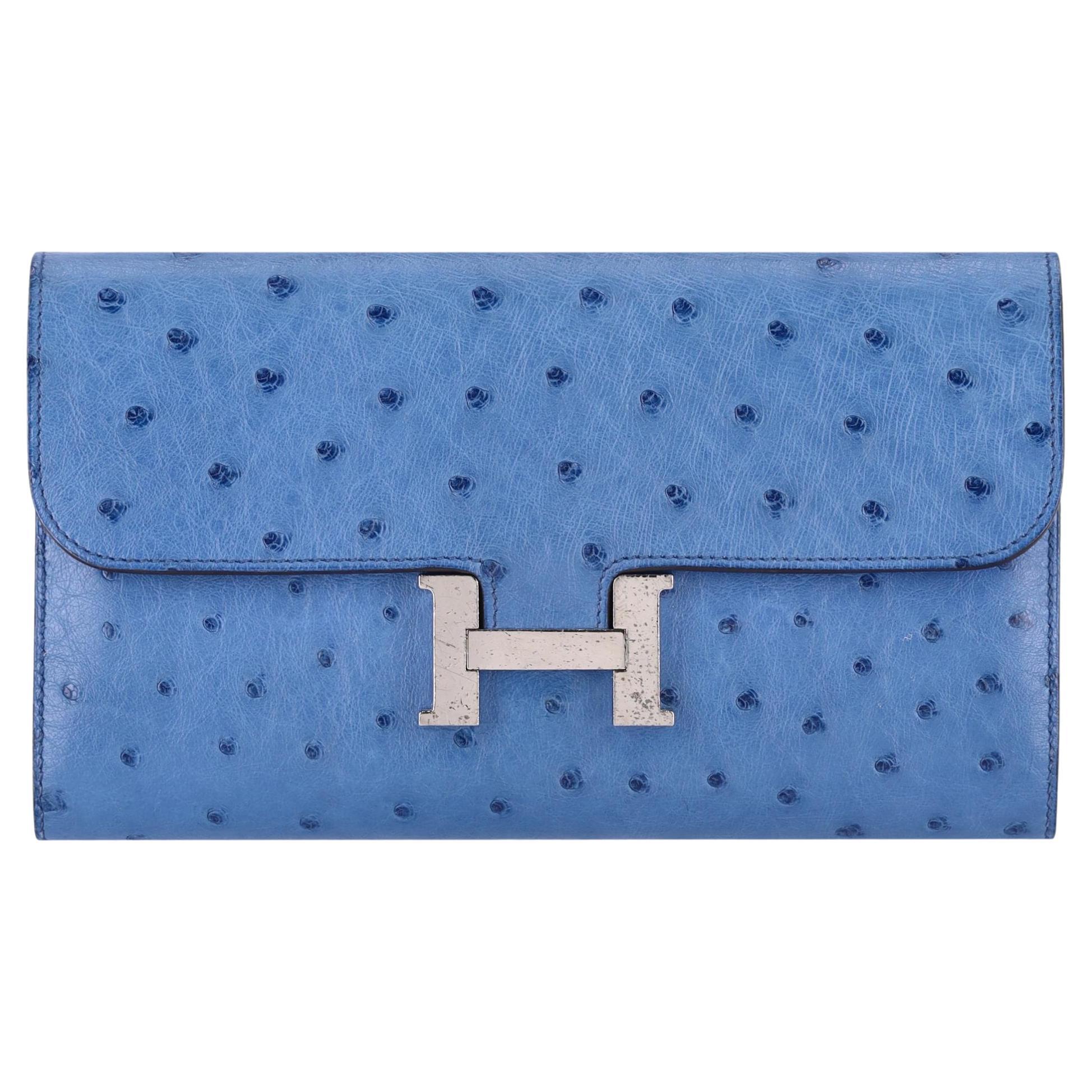 Hermes Ostrich Skin Constance Long Wallet For Sale