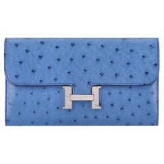 Portefeuille long Constance en peau d'autruche Hermes