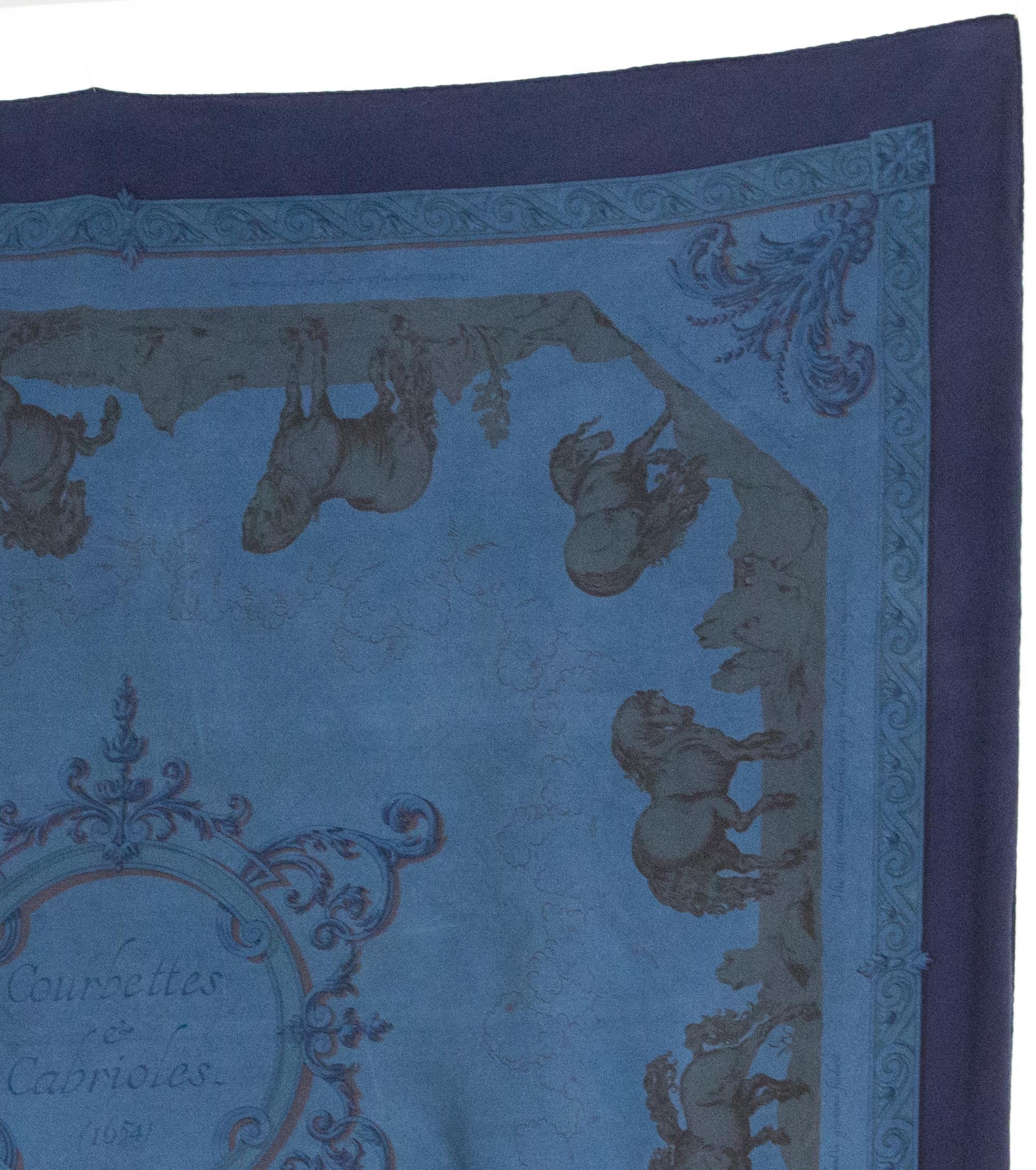 Hermes Overdyed Courbettes et Cabrioles by F. Faconnet Silk Scarf In Good Condition For Sale In Paris, FR