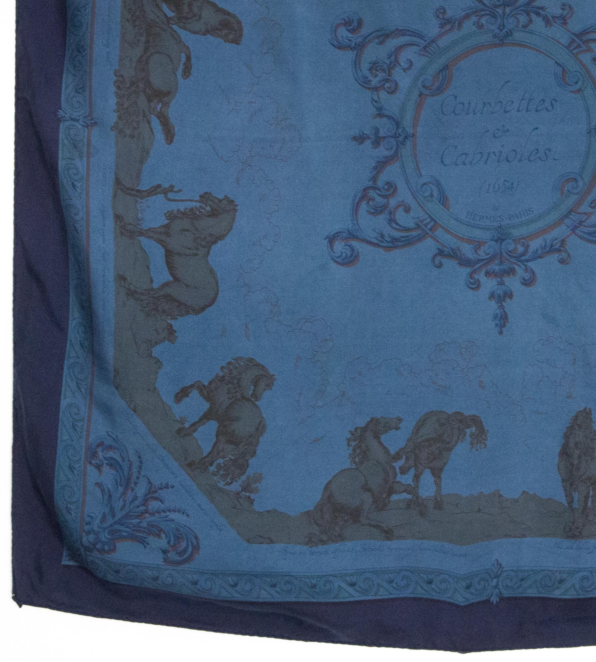 Women's or Men's Hermes Overdyed Courbettes et Cabrioles by F. Faconnet Silk Scarf For Sale