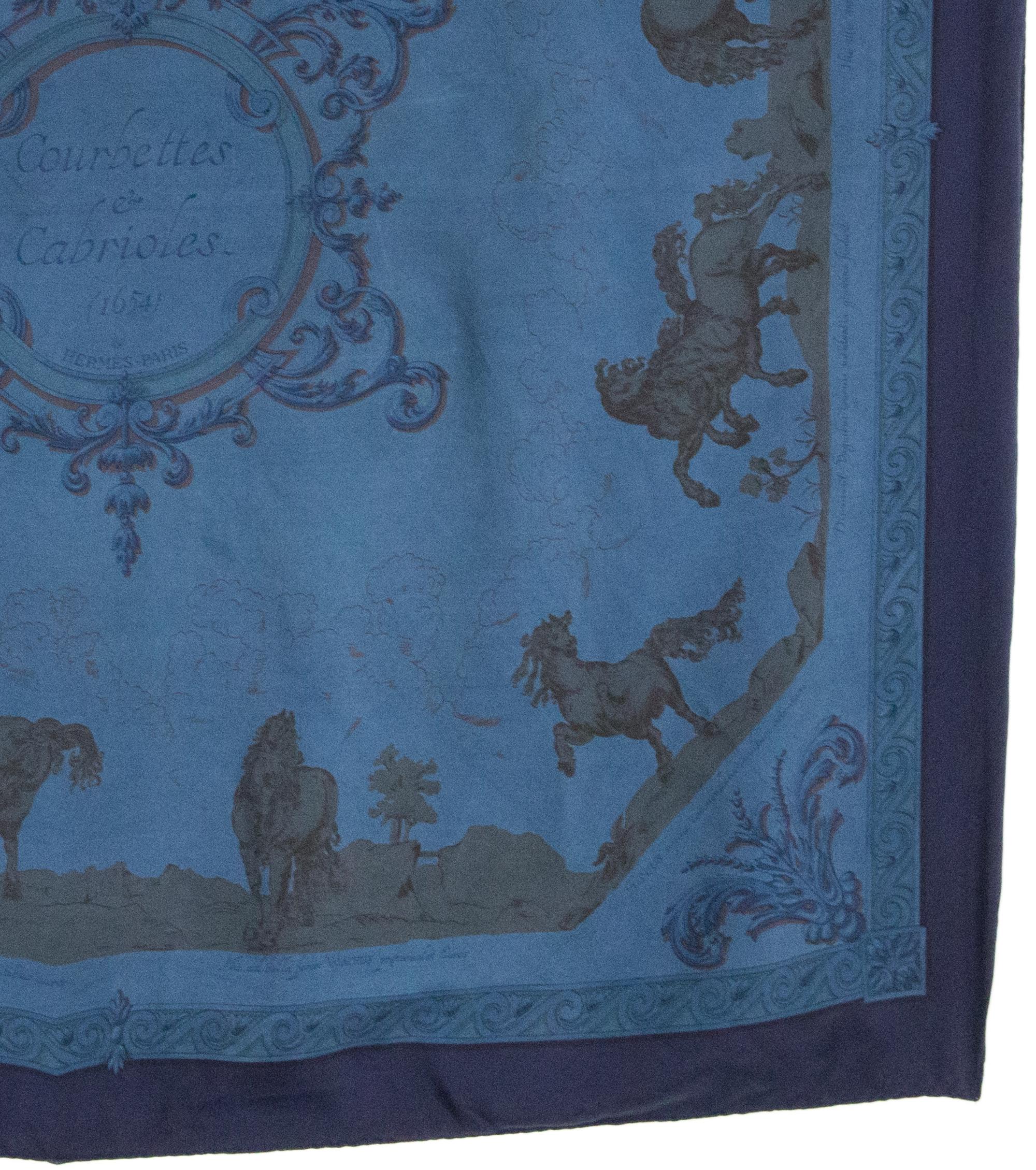 Hermes Overdyed Courbettes et Cabrioles by F. Faconnet Silk Scarf For Sale 1