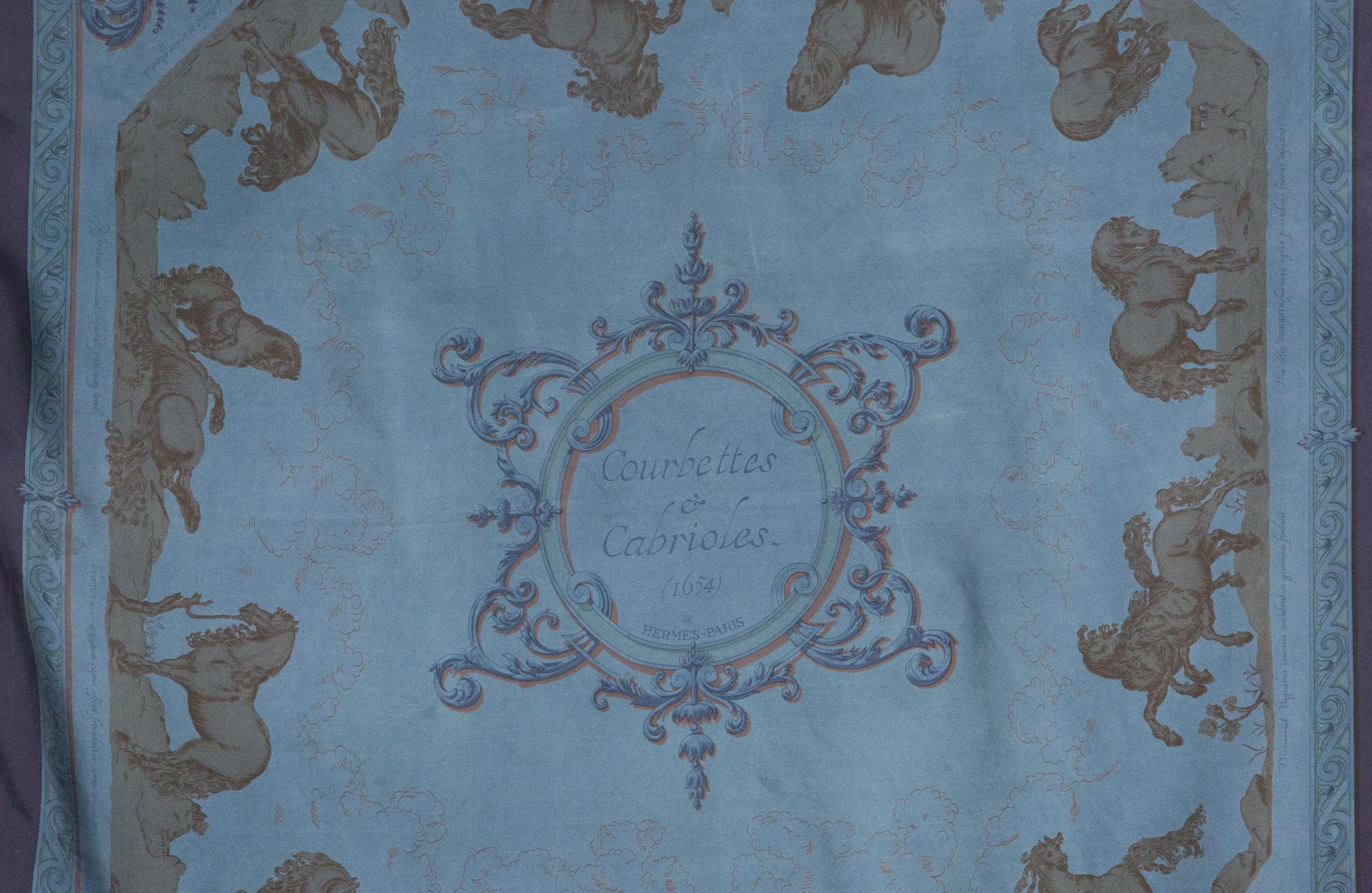 Hermes Overdyed Courbettes et Cabrioles by F. Faconnet Silk Scarf For Sale 2