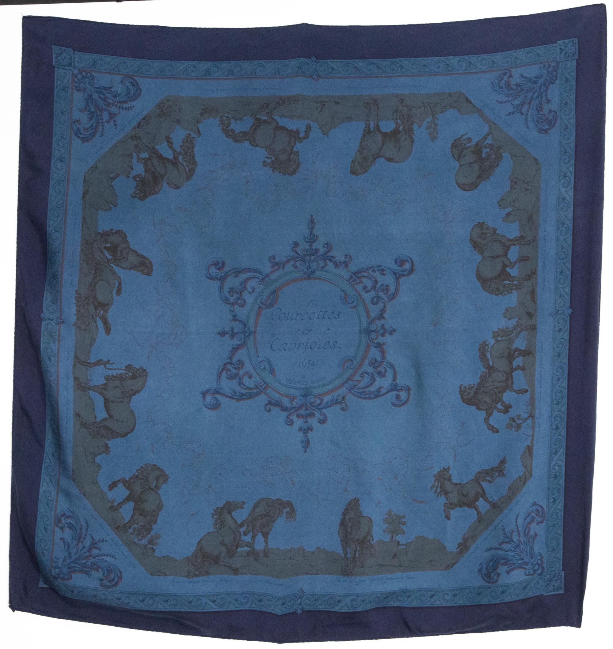 Hermes Overdyed Courbettes et Cabrioles by F. Faconnet Silk Scarf For Sale 3