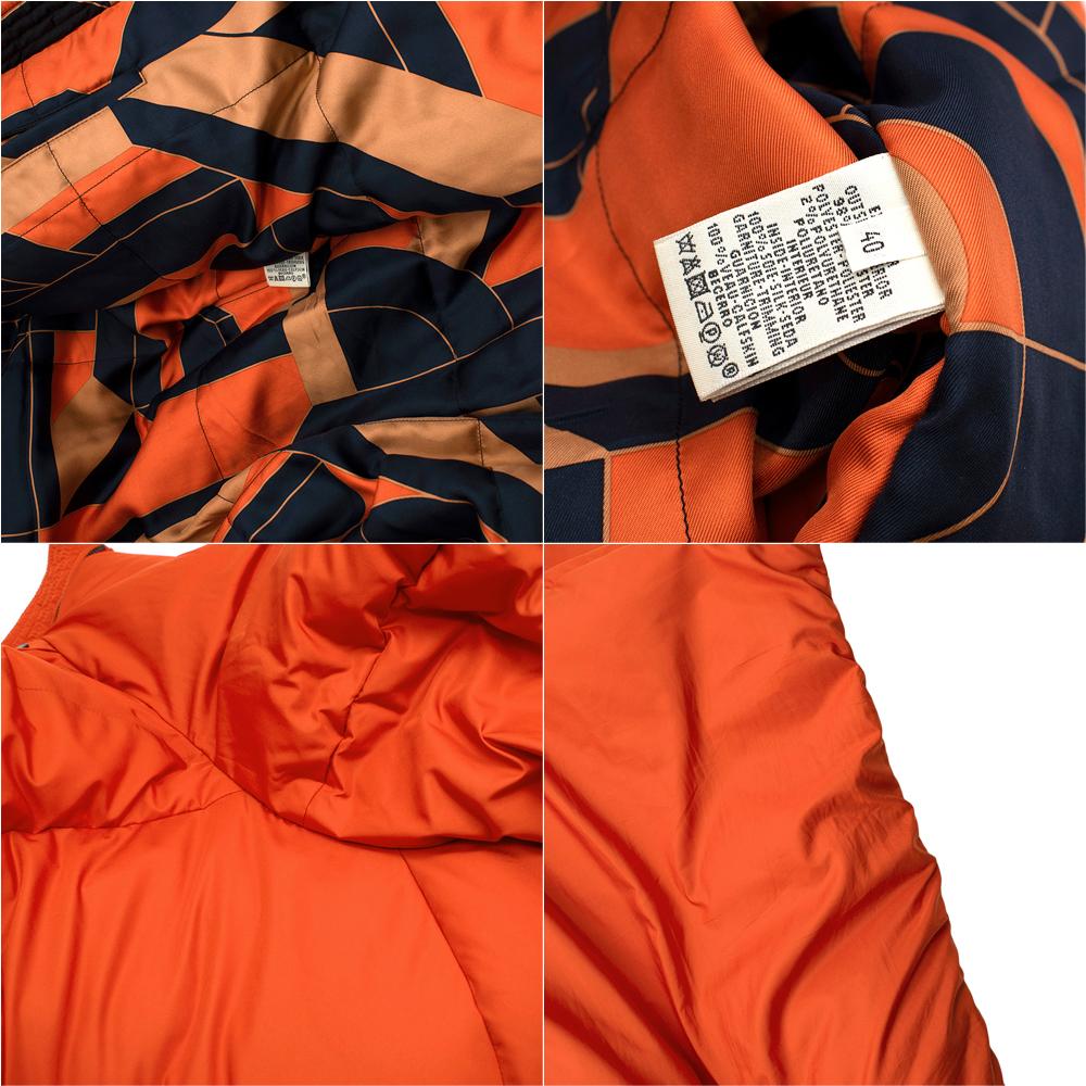 Hermes Oversize Hooded Orange Puffer Coat with Scarf Print Lining - Size US 8 1