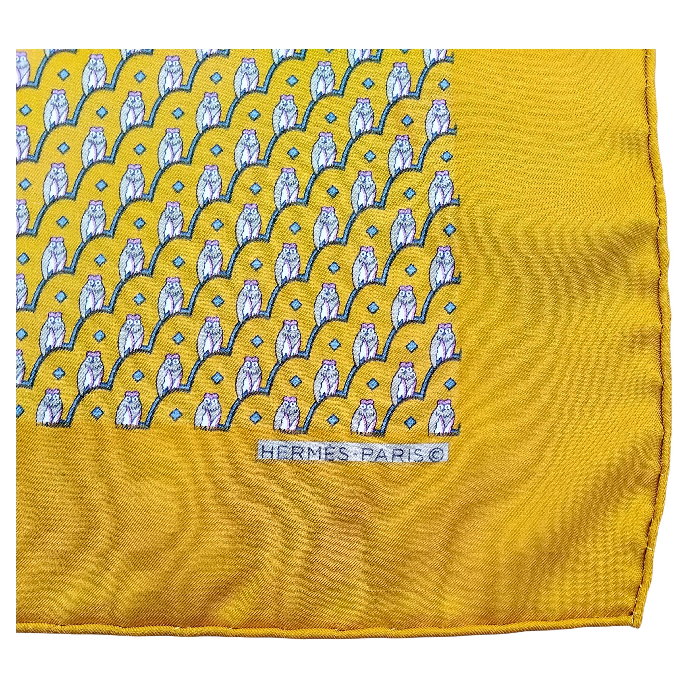 Hermès Owl Print Small Scarf Gavroche Pocket Square 16' 1
