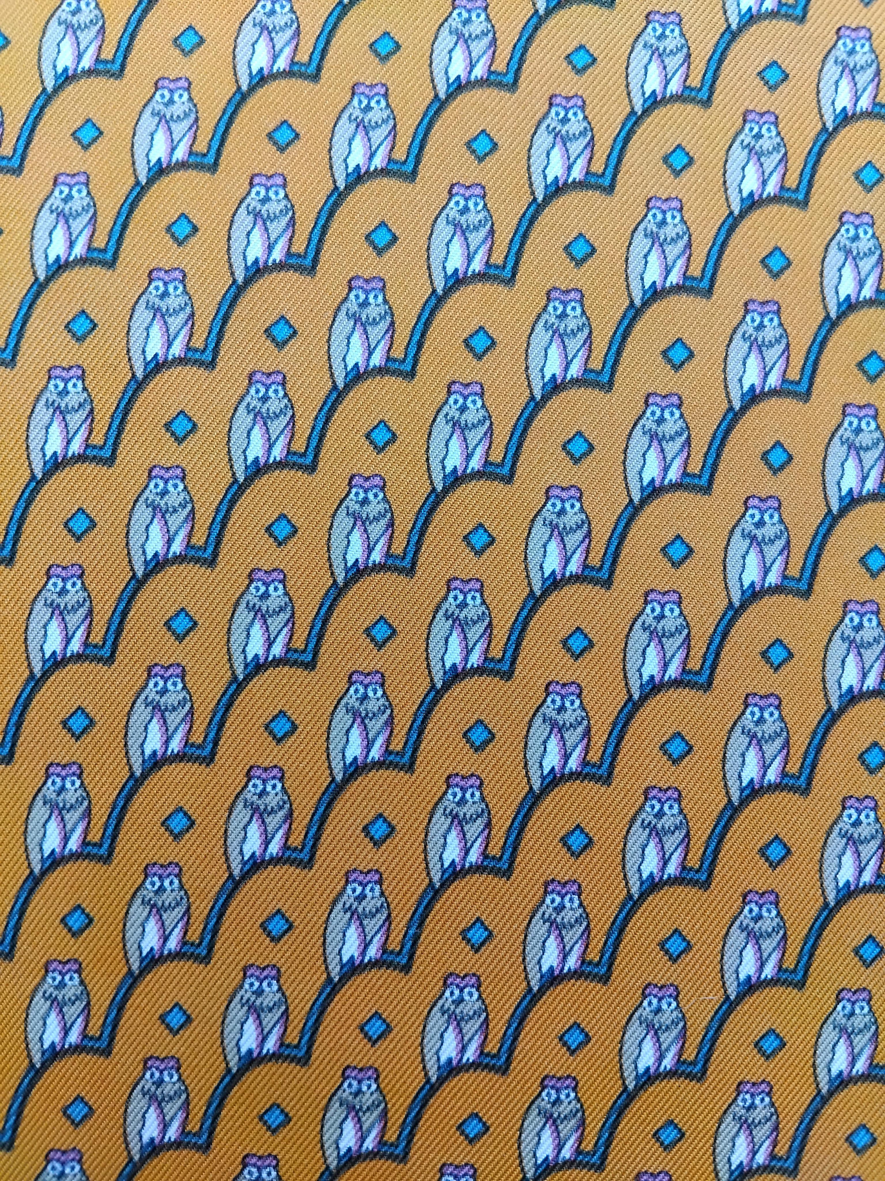 Hermès Owl Print Small Scarf Gavroche Pocket Square 16' 2