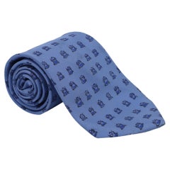Hermès-Krawatte mit Eulenmuster aus blauer Seide