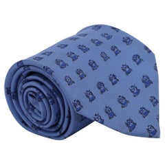 Hermès-Krawatte mit Eulenmuster aus blauer Seide