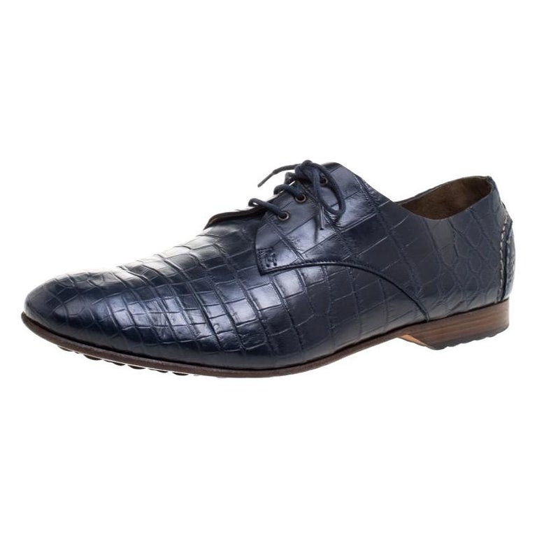 Hermes Oxford Blue Croc Leather Lace Up Derby Size 43.5 For Sale at 1stDibs
